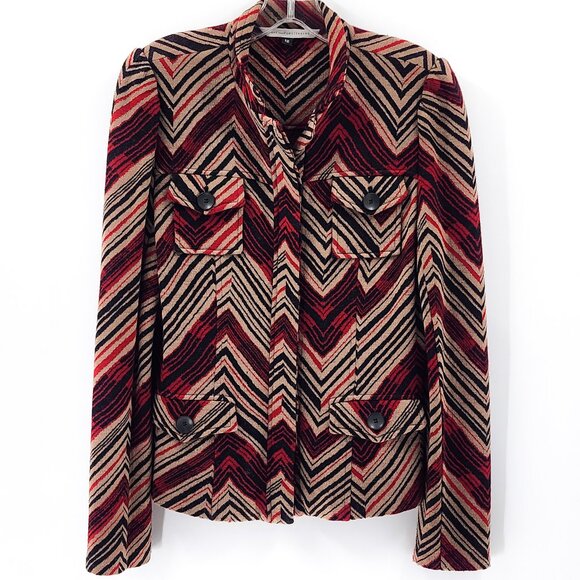 DIANE VON FURSTENBERG Red Black Geometric Button Up Wool Blend Jacket - Picture 3 of 6